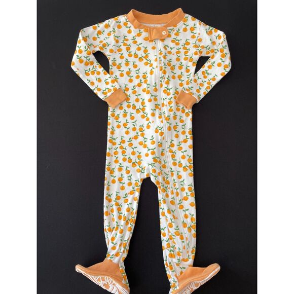 ~ Burt's Bees 18 mo Zip Footie PJs Onesie Baby Unisex Cotton Oranges Pajamas - Picture 1 of 11